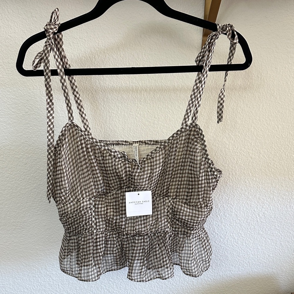 American Eagle Plaid Tie Front Tank Top